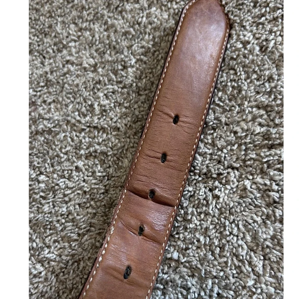 Justin Cowboy Tan Leather Barbed Wire Western Belt Silver Engraved Buckle 52